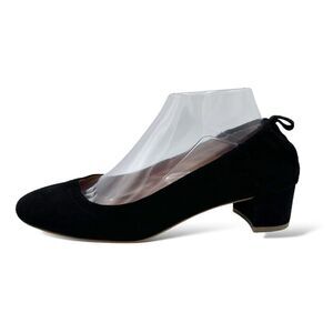 J.Crew Factory Anya Black Suede Low Chunky Heeled Pumps Slip-On Ballet Vibe sz 9